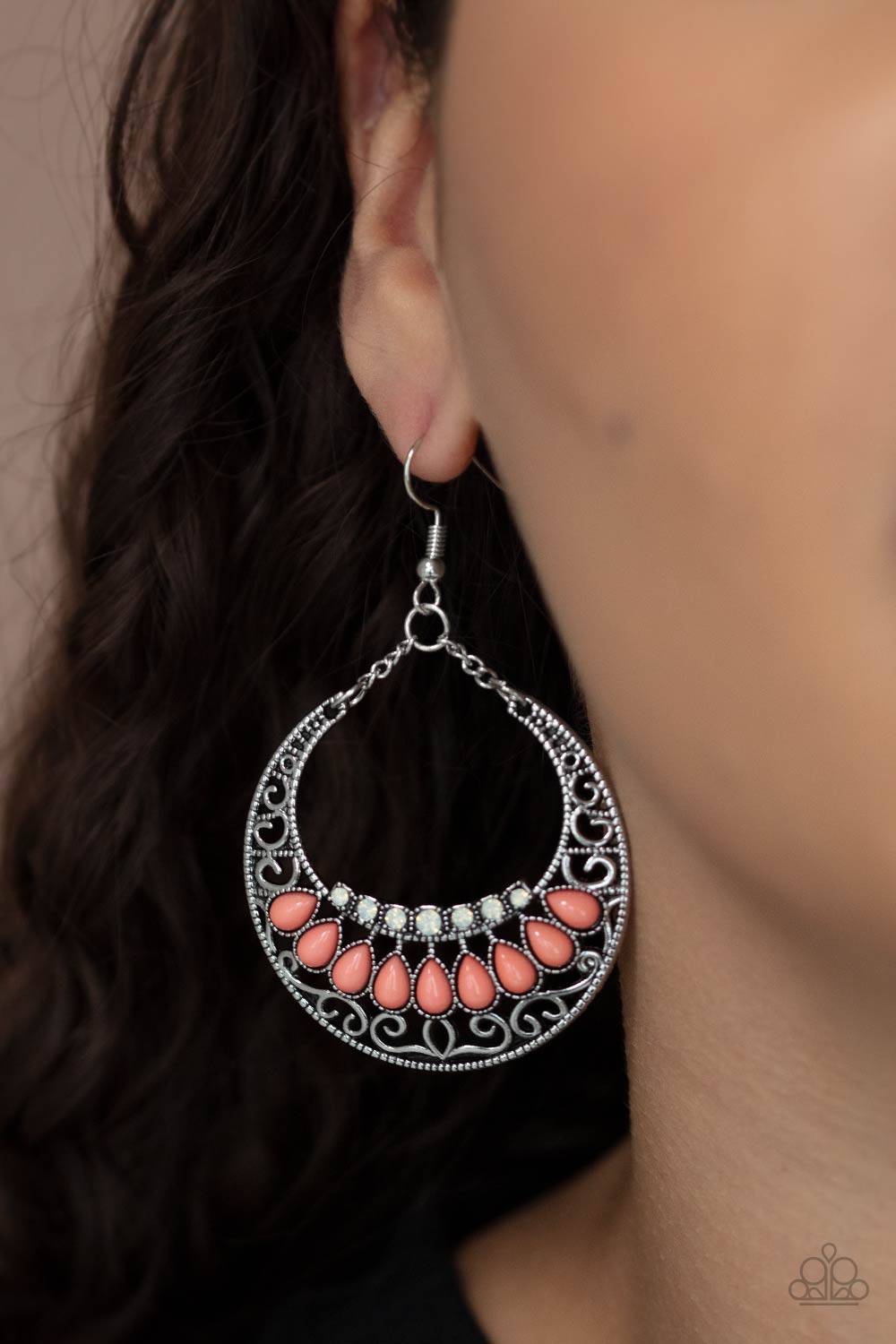 Crescent Couture- Orange and Silver Earrings- Paparazzi Accessories