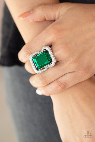 Deluxe Decadence- Green and Silver Ring- Paparazzi Accessories