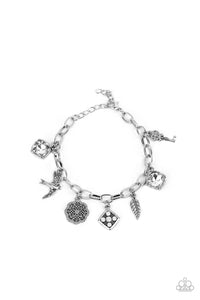 Fancifully Flighty- White and Silver Bracelet- Paparazzi Accessories