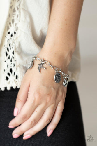 Fancifully Flighty- White and Silver Bracelet- Paparazzi Accessories