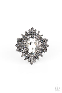 Five-Star Stunner- White and Gunmetal Ring- Paparazzi Accessories