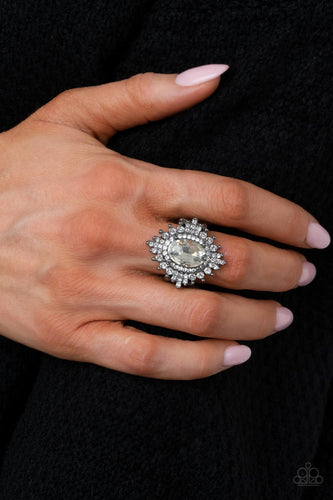 Five-Star Stunner- White and Gunmetal Ring- Paparazzi Accessories