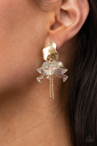 Harmonically Holographic- Gold Earrings- Paparazzi Accessories