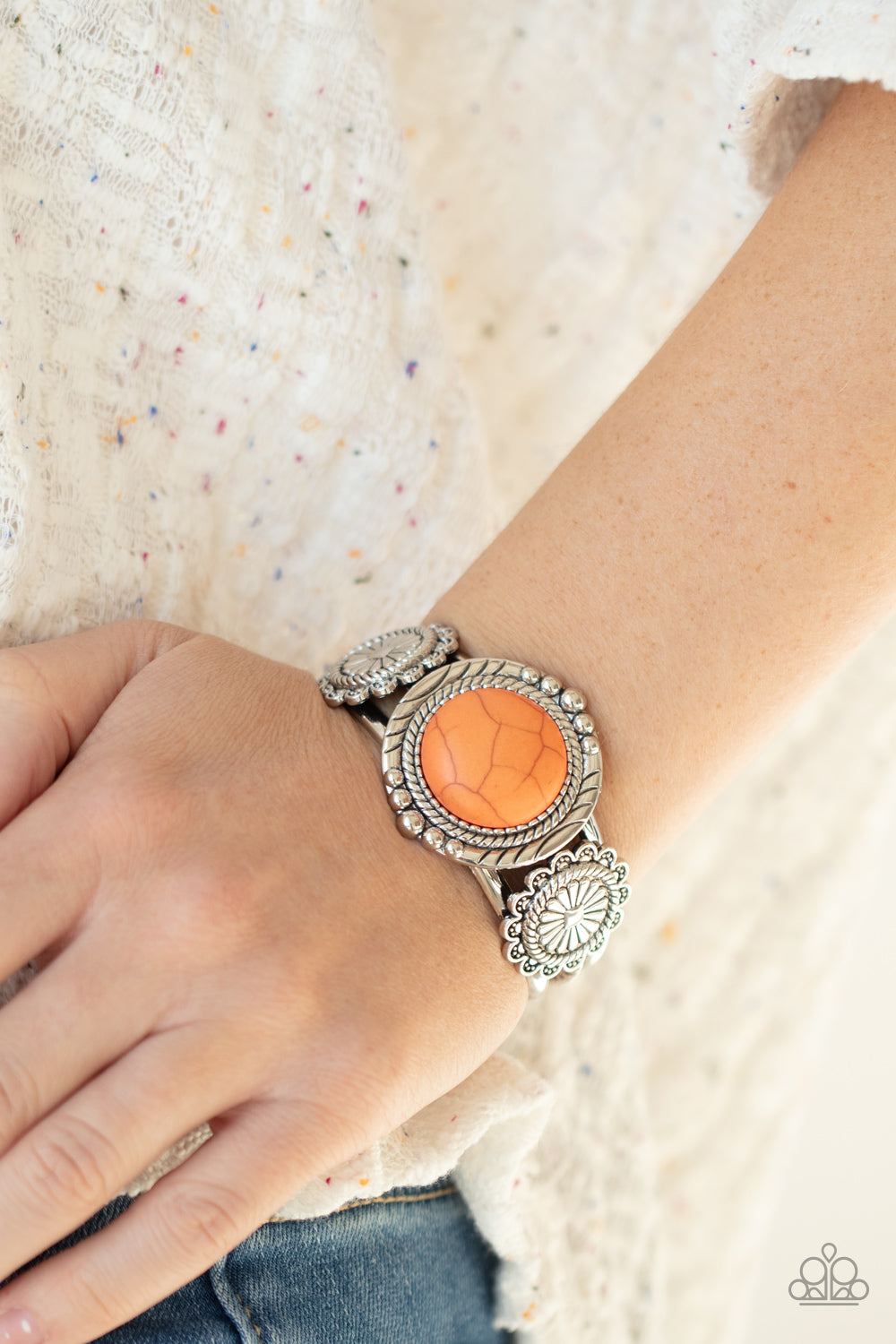 Mojave Motif- Orange and Silver Bracelet- Paparazzi Accessories