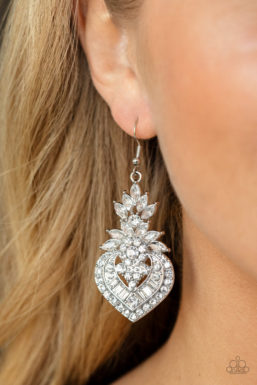Royal Hustle- White and Silver Earrings- Paparazzi Accessories