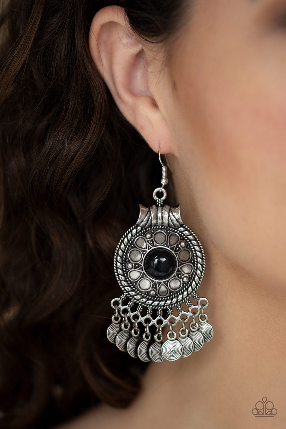 Rural Rhythm- Black and Silver Earrings- Paparazzi Accessories