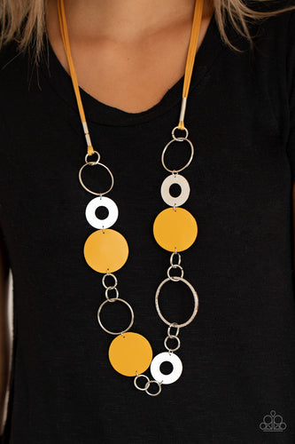 Sooner Or LEATHER- Yellow and Silver Necklace- Paparazzi Accessories