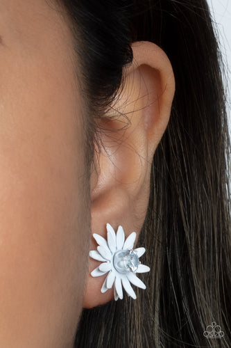 Sunshiny DAIS-y- White and Silver Earrings- Paparazzi Accessories