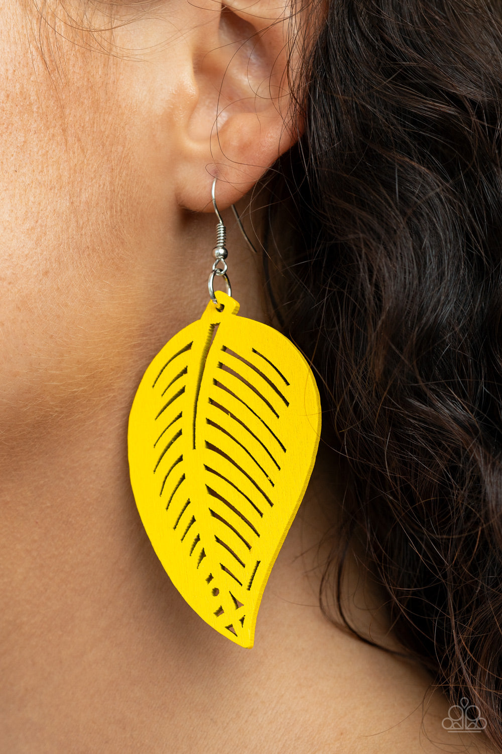 Tropical Foliage- Yellow Wooden Earrings- Paparazzi Accessories