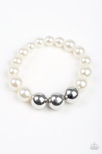 All Dressed UPTOWN- White and Silver Bracelet- Paparazzi Accessories