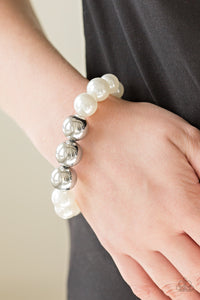 All Dressed UPTOWN- White and Silver Bracelet- Paparazzi Accessories
