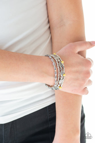 Full Of WANDER- Yellow and Silver Bracelets- Paparazzi Accessories