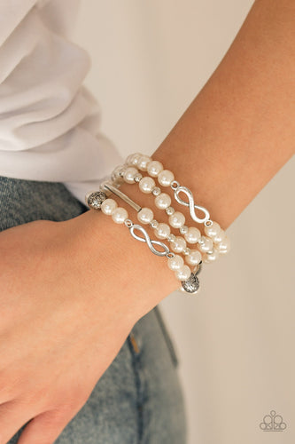 Limitless Luxury- White and Silver Bracelets- Paparazzi Accessories