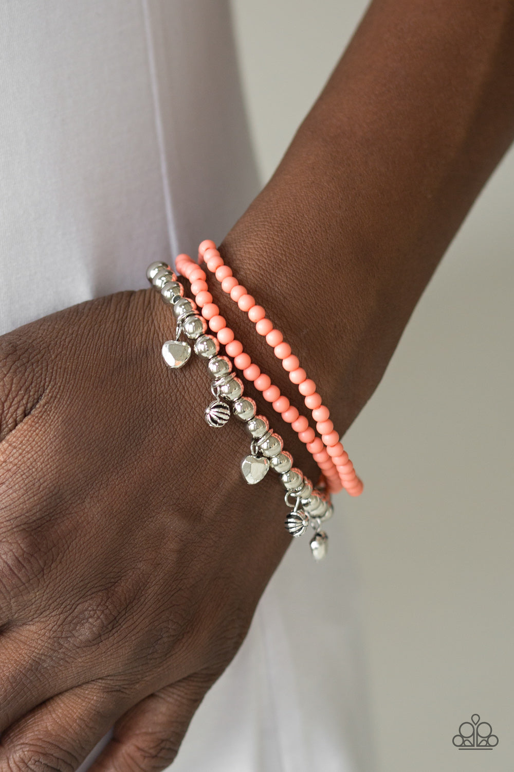 Springtime Sweethearts- Orange and Silver Bracelets- Paparazzi Accessories