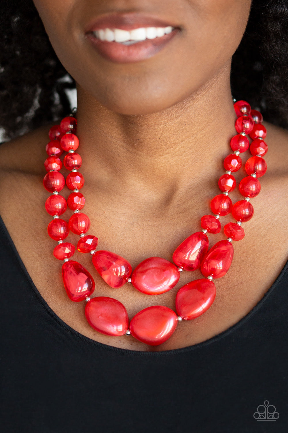 Beach Glam- Red and Silver Necklace- Paparazzi Accessories
