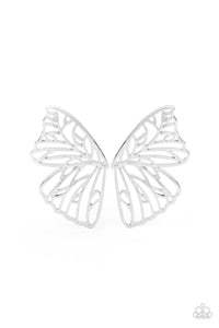 Butterfly Frills- Silver Earrings- Paparazzi Accessories