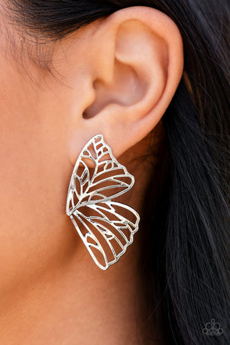 Butterfly Frills- Silver Earrings- Paparazzi Accessories