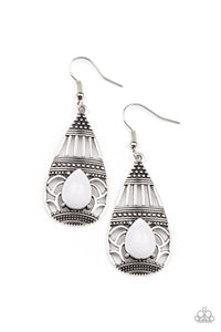 Eastern Essence- White and Silver Earrings- Paparazzi Accessories