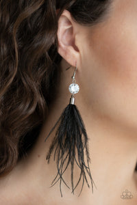 Feathered Flamboyance- Black and Silver Earrings- Paparazzi Accessories