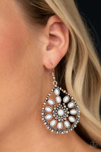 Free To Roam- White and Silver Earrings- Paparazzi Accessories