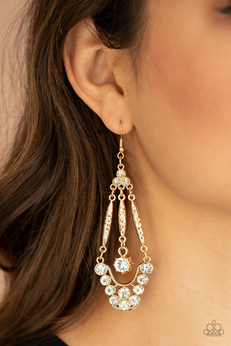 High-Ranking Radiance- White and Gold Earrings- Paparazzi Accessories