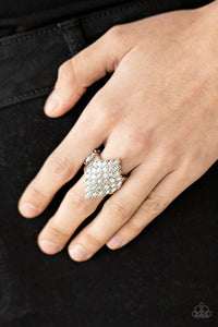 Hive Hustle- White and Silver Ring- Paparazzi Accessories