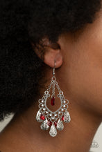 Load image into Gallery viewer, Musical Gardens- Red and Silver Earrings- Paparazzi Accessories