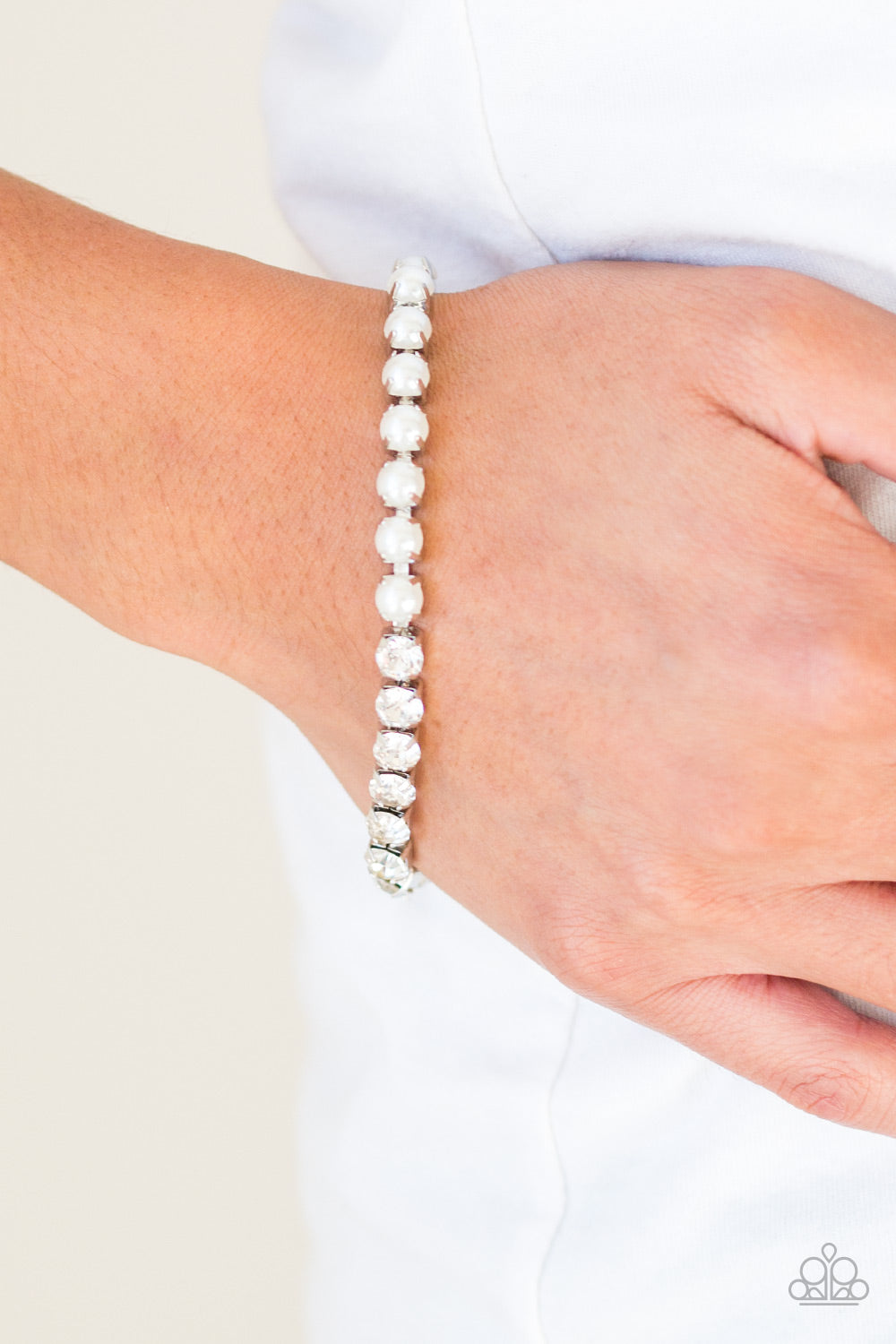 Out Like A SOCIALITE- White and Silver Bracelet- Paparazzi Accessories