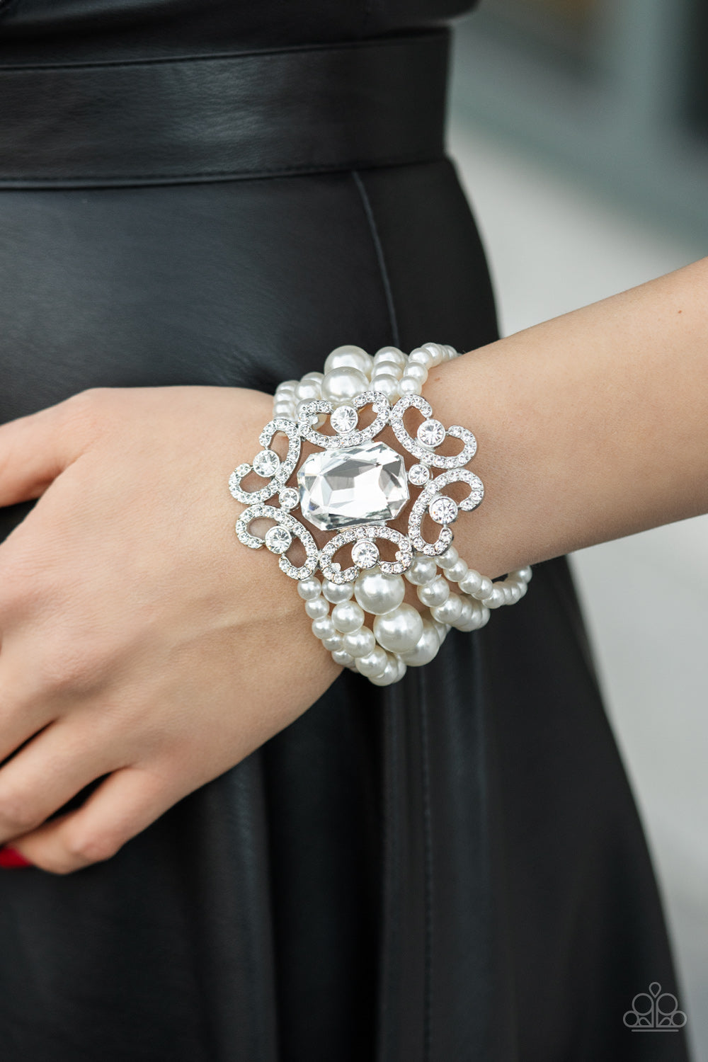 Rule The Room- White and Silver Bracelet- Paparazzi Accessories