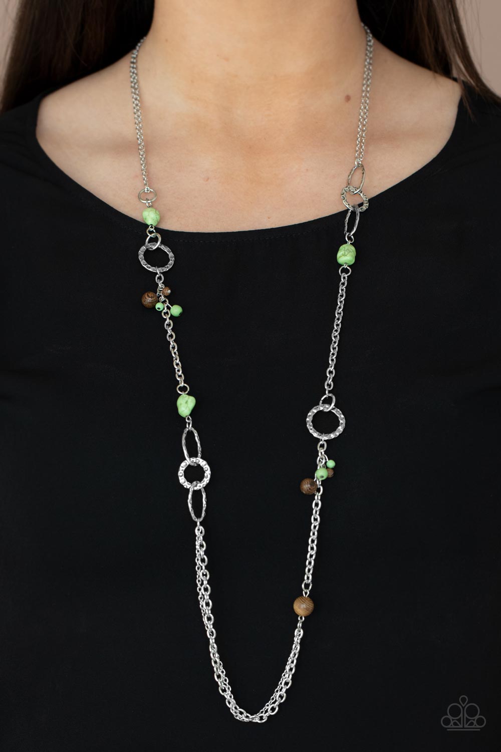 Sandstone Safari- Green and Silver Necklace- Paparazzi Accessories