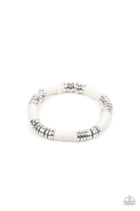 Stacked In Your Favor- White and Silver Bracelet- Paparazzi Accessories