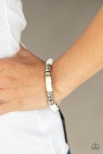 Load image into Gallery viewer, Stacked In Your Favor- White and Silver Bracelet- Paparazzi Accessories