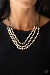 Terra Trails- White and Brass Necklace- Paparazzi Accessories