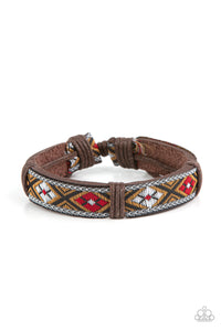 Textile Takeover- Red and Brown Bracelet- Paparazzi Accessories