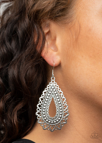 Texture Garden- Silver Earrings- Paparazzi Accessories