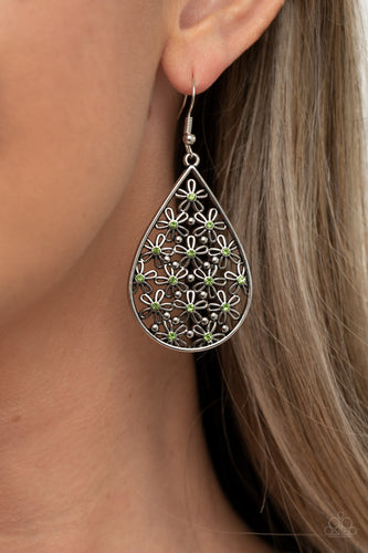 Tick, Tick, BLOOM!- Green and Silver Earrings- Paparazzi Accessories