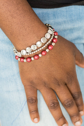 Girly Girl Glamour- Red and Silver Bracelets- Paparazzi Accessories