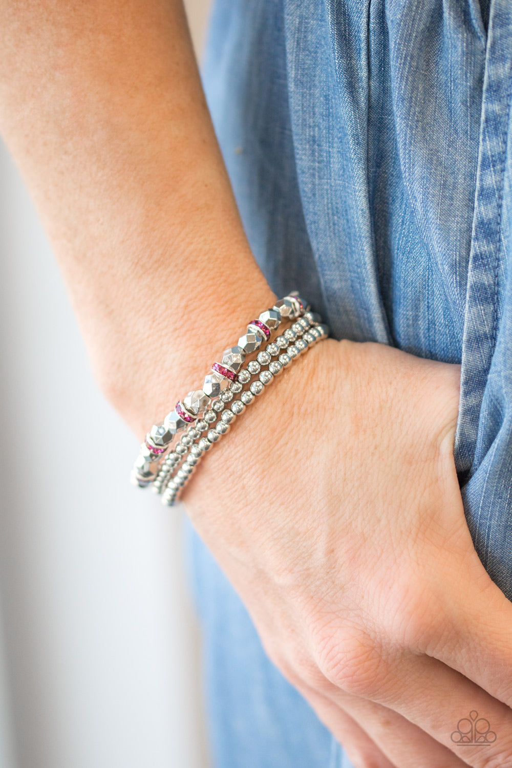 Let There BEAM Light- Pink and Silver Bracelets- Paparazzi Accessories