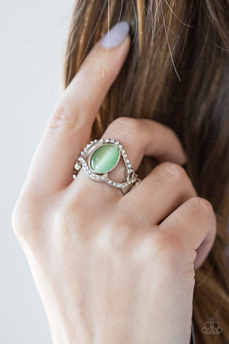 Moulin Moon- Green and Silver Ring- Paparazzi Accessories