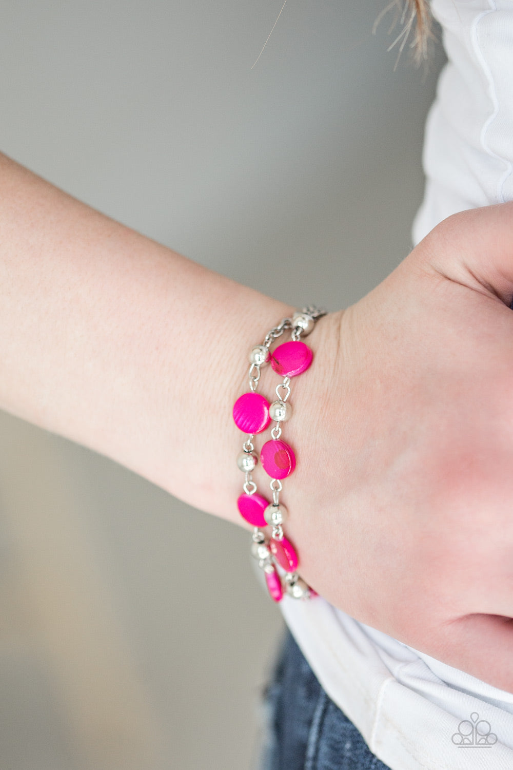 One BAY At A Time- Pink and Silver Bracelet- Paparazzi Accessories