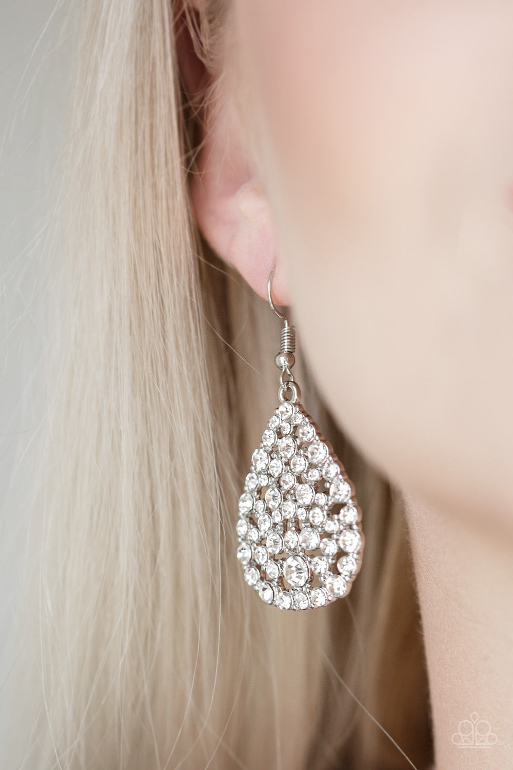 Sparkle Brighter- White and Silver Earrings- Paparazzi Accessories