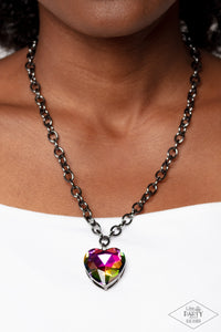 Flirtatiously Flashy - Multicolored Gunmetal Necklace- Paparazzi Accessories