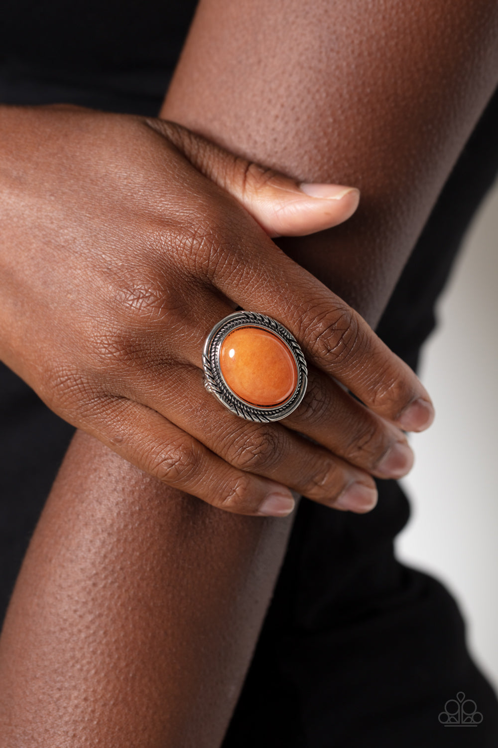 Stone Terrarium - Orange and Silver Ring- Paparazzi Accessories