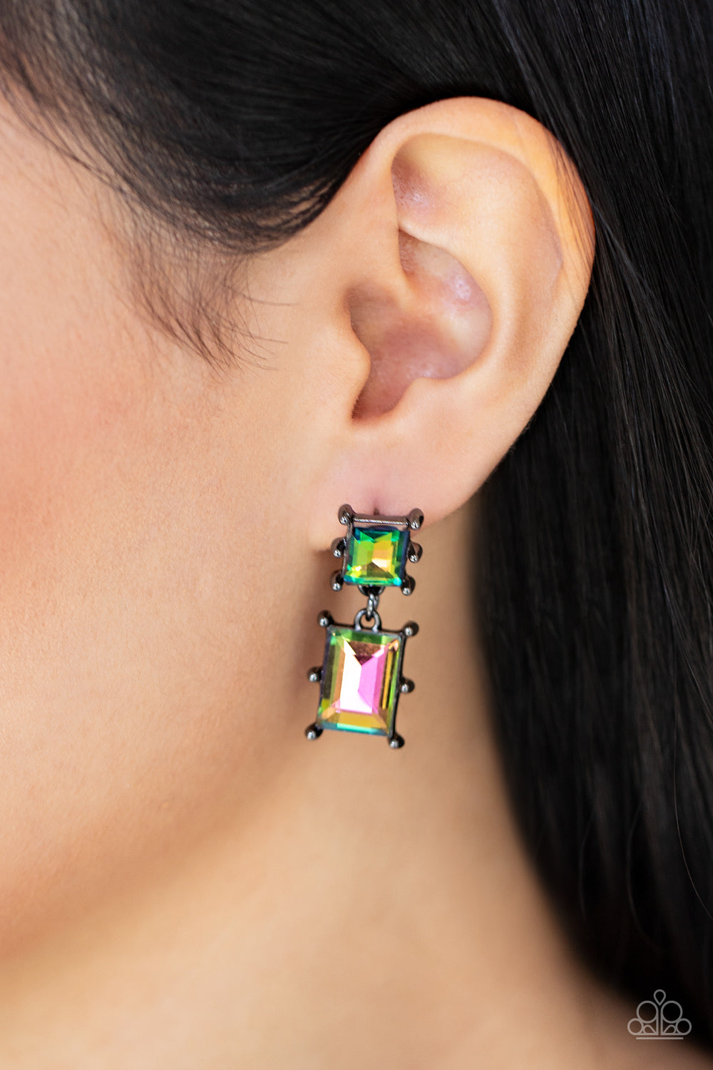 Cosmic Queen - Multicolored Gunmetal Earrings- Paparazzi Accessories