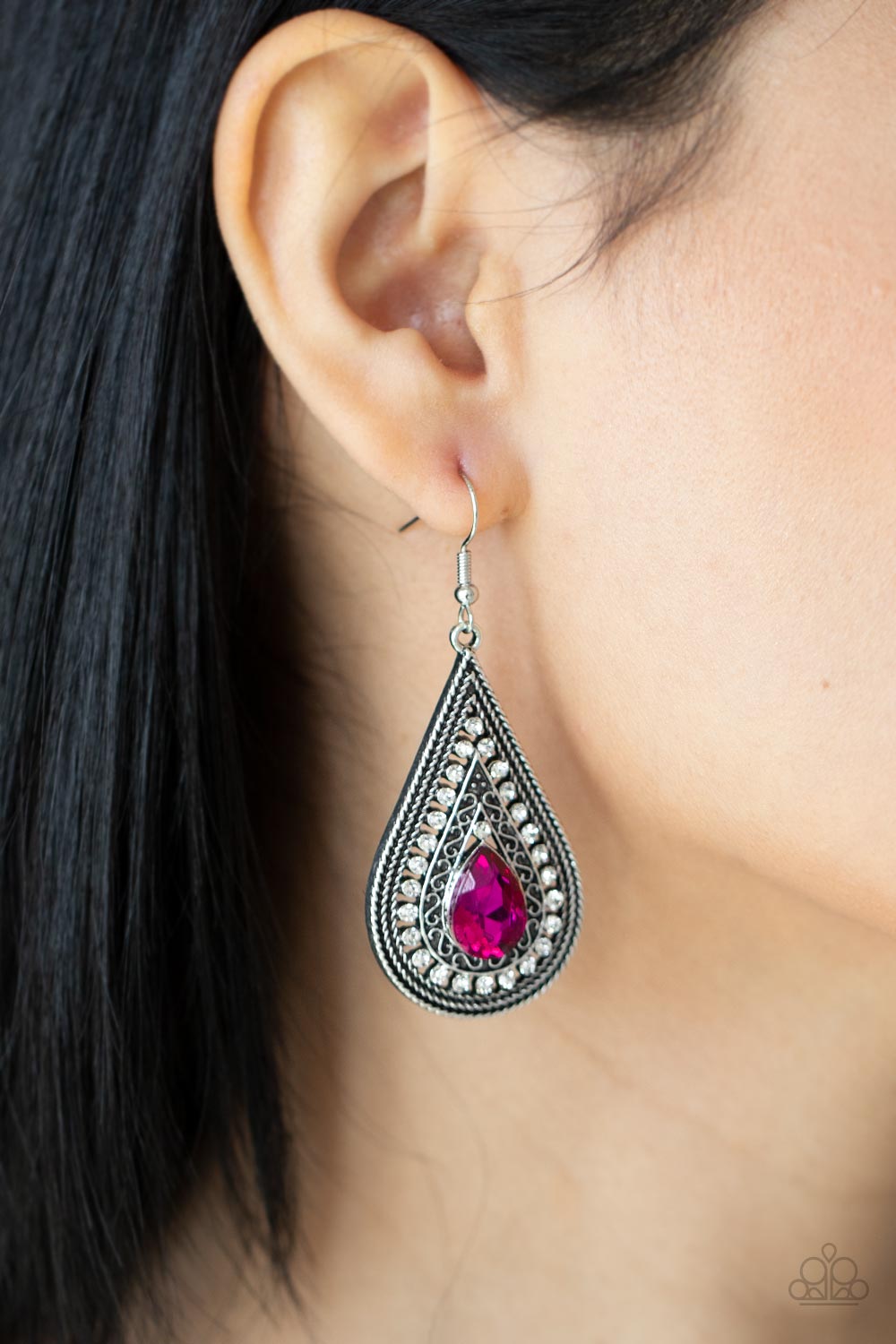 Metro Masquerade - Pink and Silver Earrings- Paparazzi Accessories