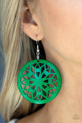 Ocean Canopy - Green and Silver Earrings- Paparazzi Accessories