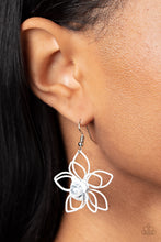 Load image into Gallery viewer, Botanical Bonanza- White and Silver Earrings- Paparazzi Accessories