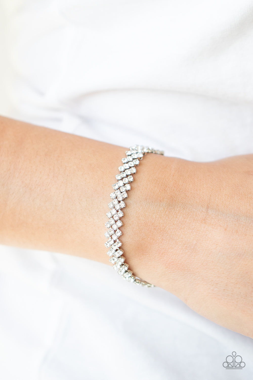 Chicly Candescent- White and Silver Bracelet- Paparazzi Accessories