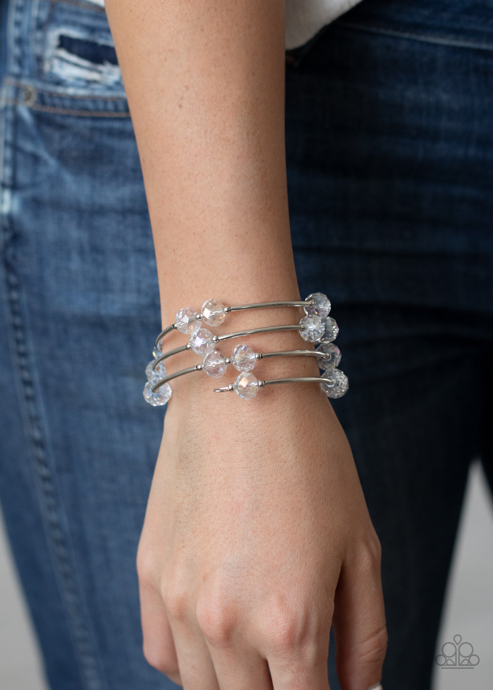 Dreamy Demure- White and Silver Bracelet- Paparazzi Accessories