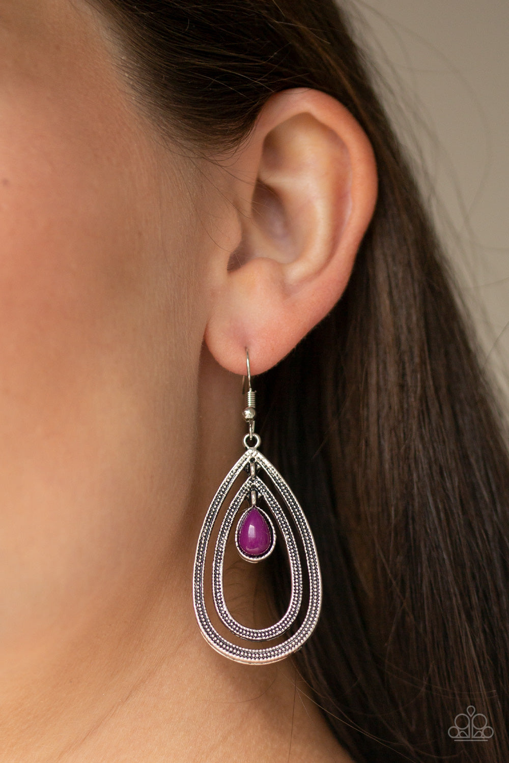 Drops Of Color- Purple and Silver Earrings- Paparazzi Accessories